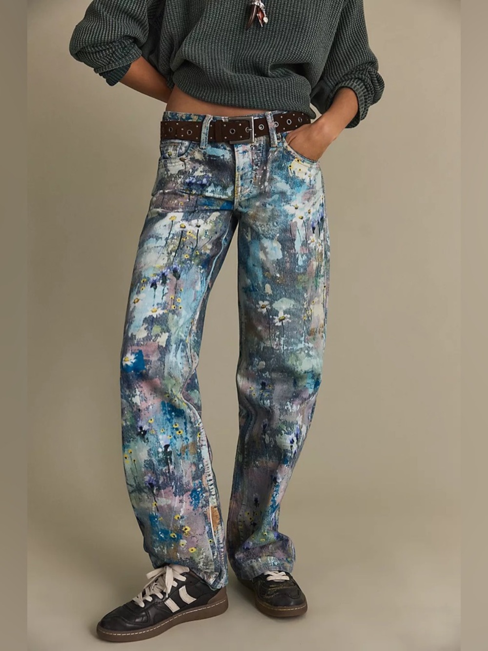 Free People Tennessee Low-Rise Illusions Painted Floral Jeans 25 NWT We The Free - Picture 1 of 12